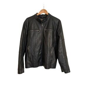 Guess Men's Vegan Leather Moto Black Jacket Size L